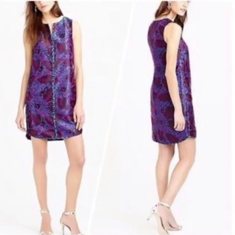 J Crew Sleeveless Floral Print Jacquard Shift Dress in Midnight 0